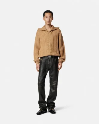Embroidered Wool Knit Zip Sweater