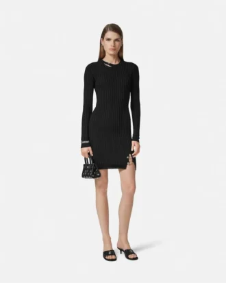 Safety Pin Ribbed-Knit Mini Dress