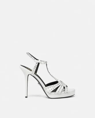 V Embellished Leather Sandals 120 mm